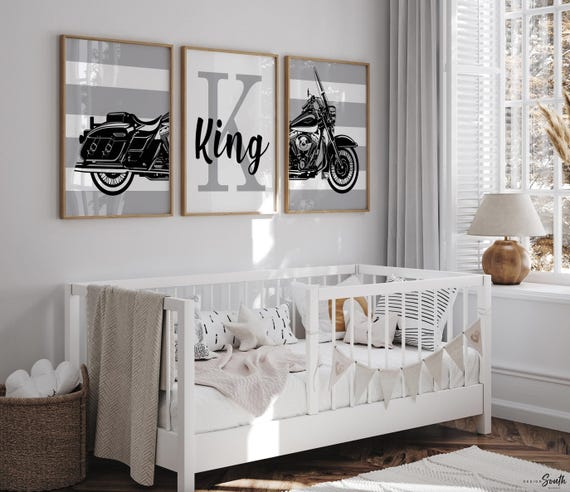Harley davidson nursery theme gift, boys name motorcycle theme wall art, road king harley davidson, little boys room motorcycle decor custom