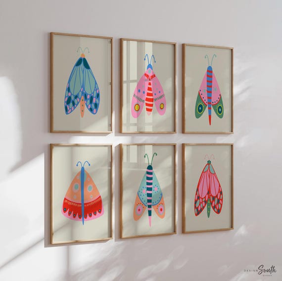 Butterfly wall art set, butterfly nursery prints, girls room decor, colorful butterfly artwork for nursery or bedroom, whimsical wall art