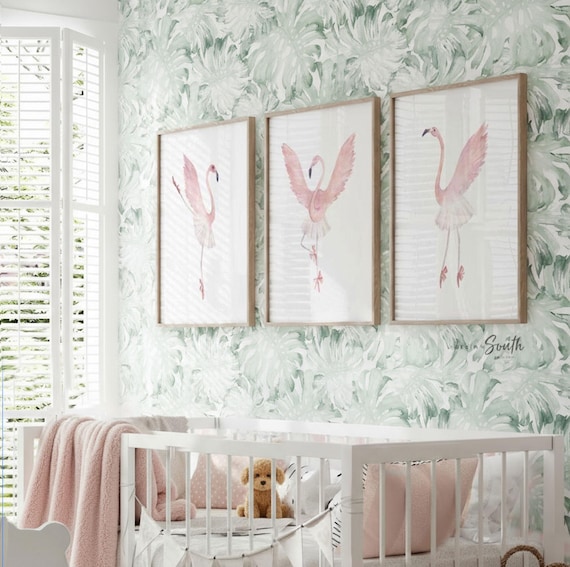 Flamingo Ballerina Nursery Prints Set: Blush Pink Watercolor Art