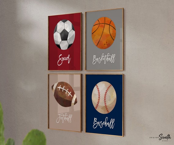 Sports decor boys room, sports decor gift, baseball football basketball soccer sports theme art, sports themed room decor, playroom sports