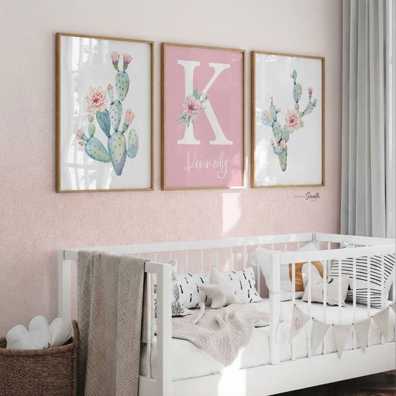 Pink Cactus Nursery Prints: Personalized Baby Girl Decor