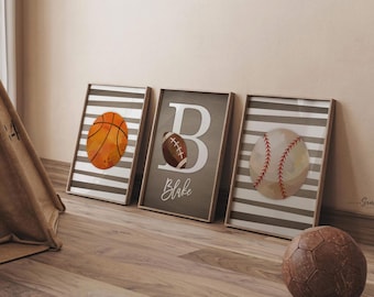 Sports Nursery Decor: Baseball, Basketball, Football Prints - Personalized Boy Name