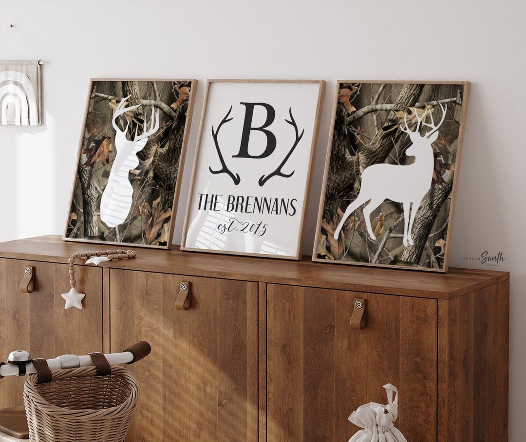 Rustic Hunting Home Decor, Camouflage Buck Deer, Rustic Family Monogram ...