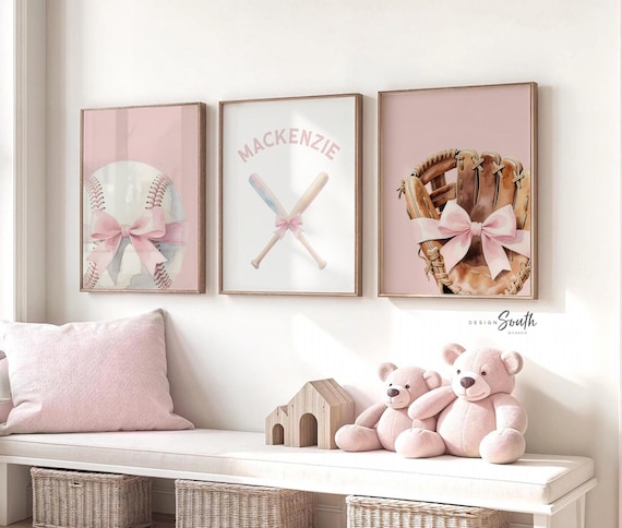 Pink Softball Nursery Art – Personalized Girl's Room Decor