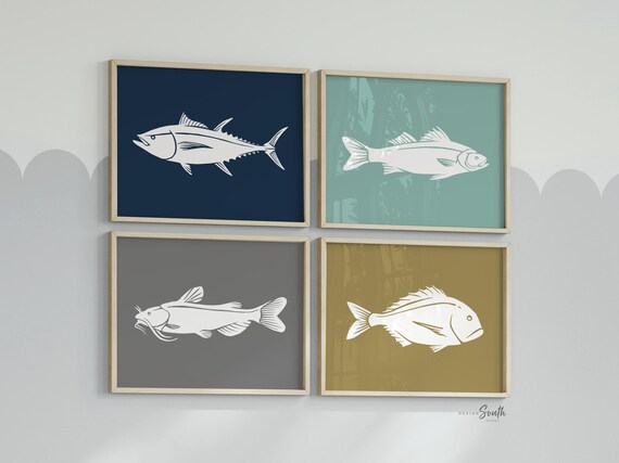 Boys fishing bedroom wall art, fish decor for boys, boys fishing theme, fish prints, baby boy fisherman, fish nursery art boys, fish decor