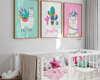 Llama Nursery Art Prints: Aztec Boho Baby Girl Room Decor