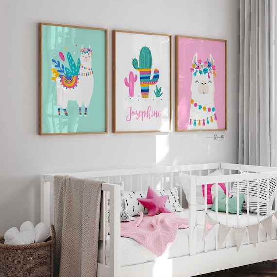 Llama Nursery Art Prints: Aztec Boho Baby Girl Room Decor