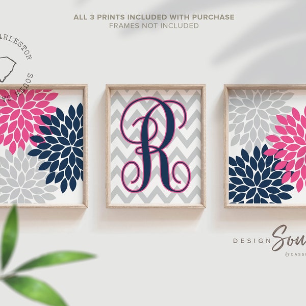 Pink and Navy Art Etsy
