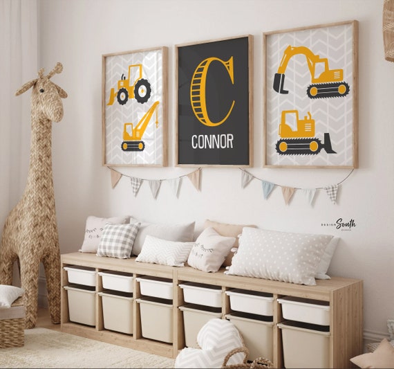 Under construction nursery, baby construction art, construction trucks for boys, builder's art, builder's decor, boys construction bedroom