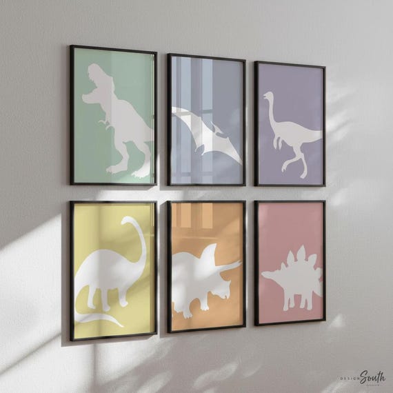 Pastel Dinosaur Nursery Art Prints: Girl's Bedroom Decor