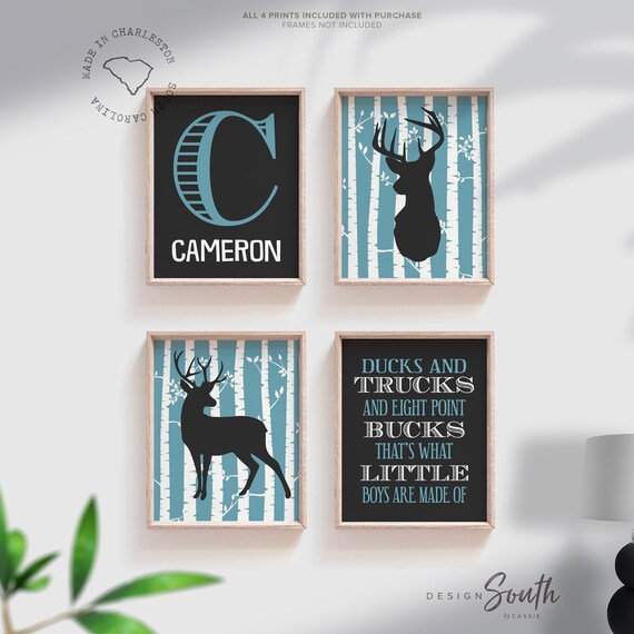 Deer wall art personalized, children deer head, hunting deer kids gift, boy bedroom decor, boy nursery wall, animal buck wall art for boys
