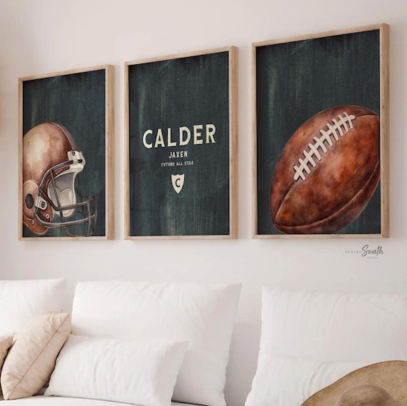 Personalized Football Nursery Art: Vintage Sports Prints, Boys Room Decor