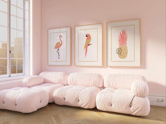 Coral Flamingo Nursery Art Prints: Tropical Pineapple Parrot Decor