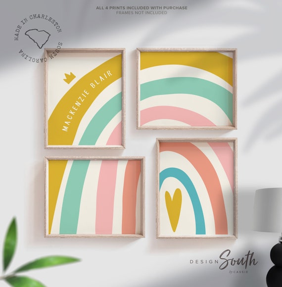 Baby room rainbow theme wall decor, girl's bedroom rainbow art, gift little girl rainbow, baby girl nursery, personalized baby shower gift