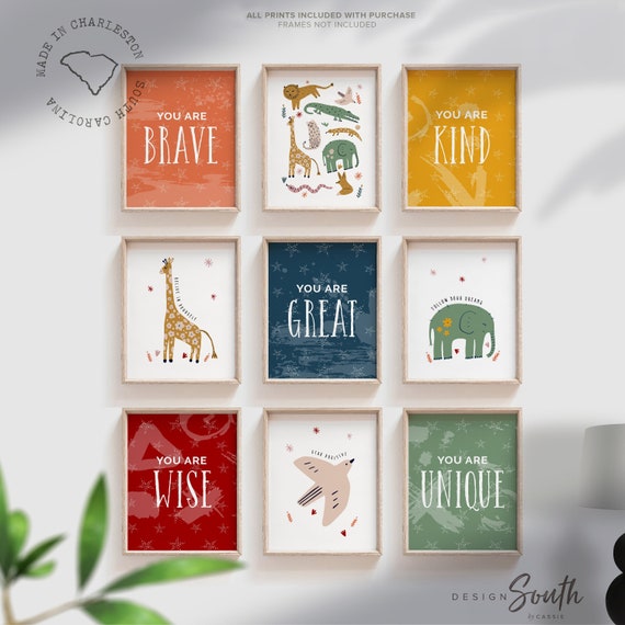 Modern boho kid print set, children gallery wall inspiring, modern boho safari animal themed room decor, you are affirmations art, baby room
