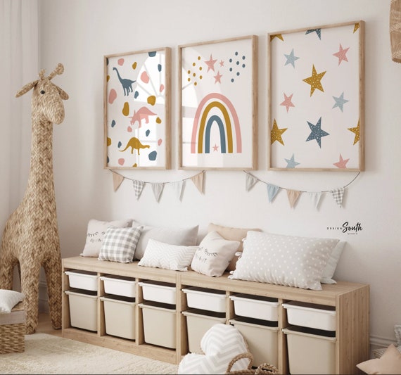 Girl Dinosaur Art Prints: Terrazzo Pattern, Pink Theme