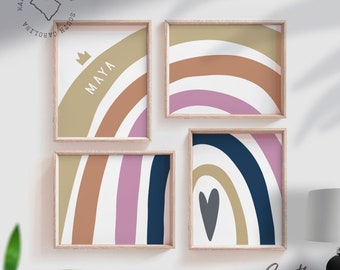 Boho Rainbow Name Print: Girl's Nursery Wall Art