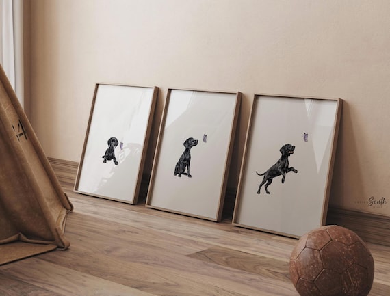 Black Lab Nursery Wall Art Set of 3, Labrador Puppy Purple Butterfly Prints, Girls Bedroom Playroom Decor, Black Lab Lover Baby Shower Gift