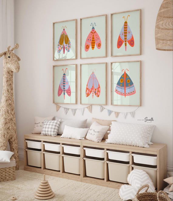 Butterfly Nursery Art Prints: Playful Geometric Girls Room Decor