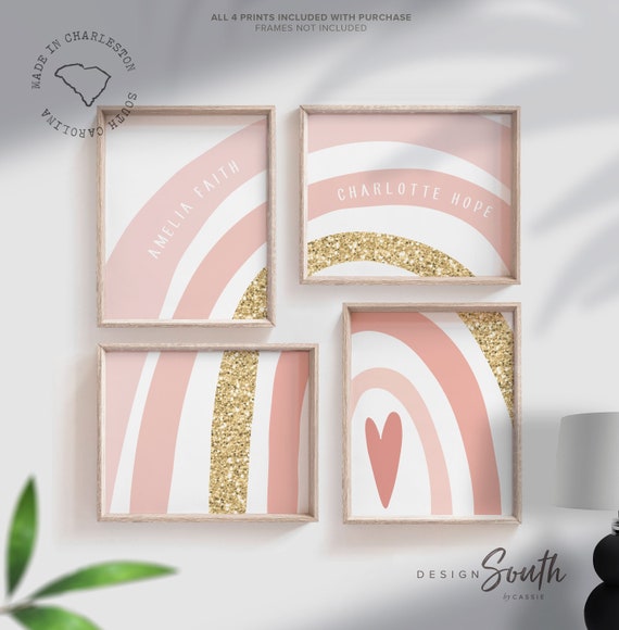 Pink gold sisters room art, wall art for twin girls, personalized names girl sign sisters, pink gold sister art, pink gold sister wall decor