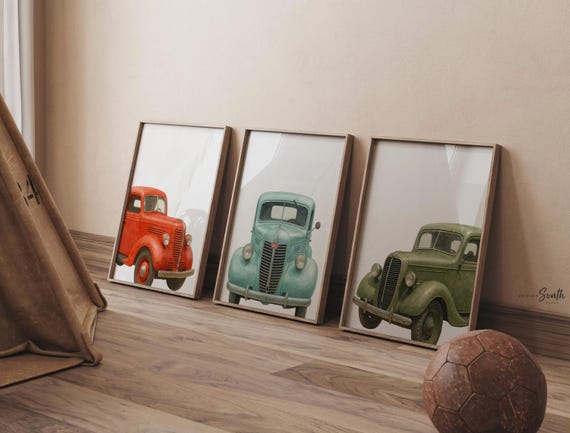 Vintage Truck Nursery Art: 1930s Watercolor Prints, Boys Room Decor