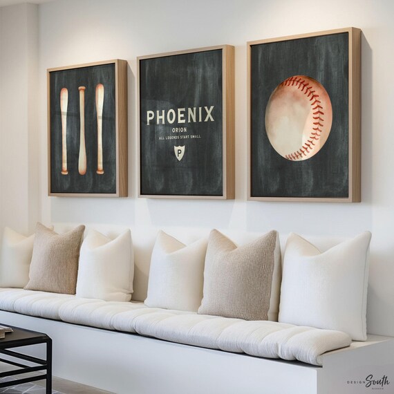 Custom Baseball Nursery Art: Vintage Sports Theme Wall Prints for Baby Boy Room