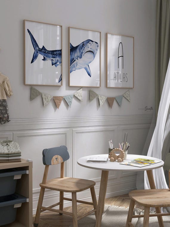 Personalized Shark Nursery Art Prints: Baby Boy Room Decor