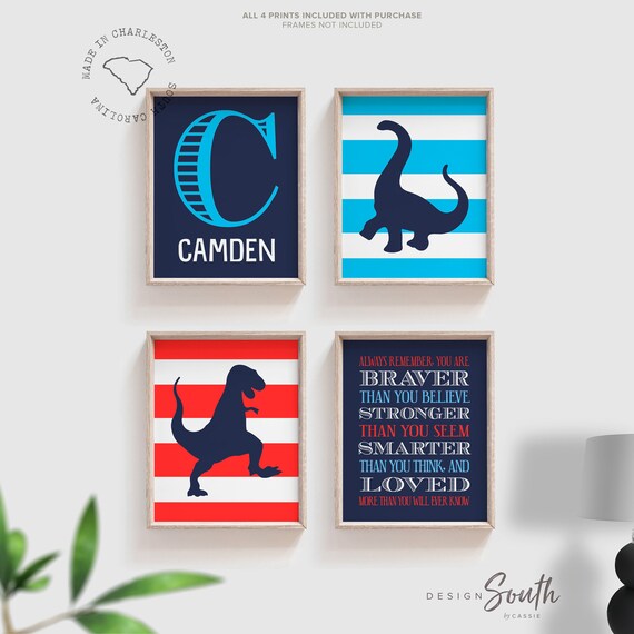 Red blue navy boys room art, dinosaur monogram, kids room art quote, dinosaur kids art decor, navy blue dinosaur decor, wall art for boys