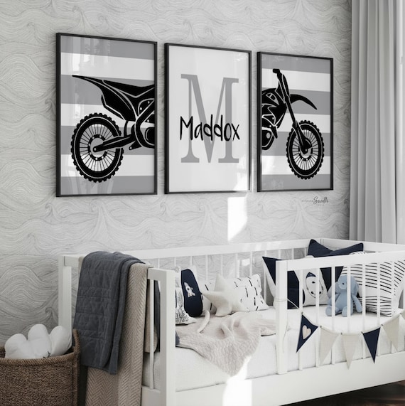 Personalized Dirt Bike Nursery Art: Boys Room Decor, Motocross Prints