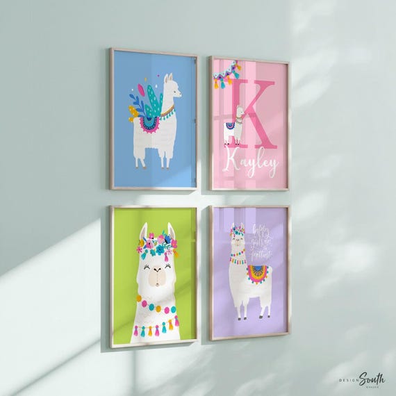Llama Nursery Art Prints: Floral Crown, Girl Nursery Decor
