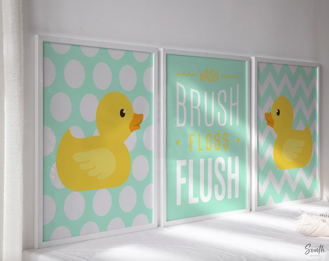 Rubber Duck Bathroom Prints: Mint Green Kids Decor (set of 3) - Etsy