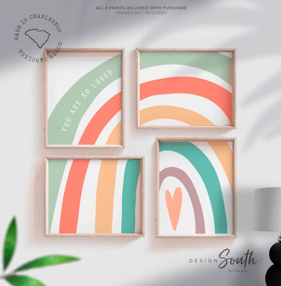 Orange and teal baby room art, playroom for kids orange, nursery bedroom toddler decor orange, wall art rainbow orange teal color room decor