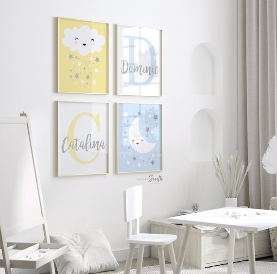 Yellow blue boy/girl twin wall art, twin nursery art, twin baby art, art for twins, wall decor twins, girl boy twin nursery, boy girl twins