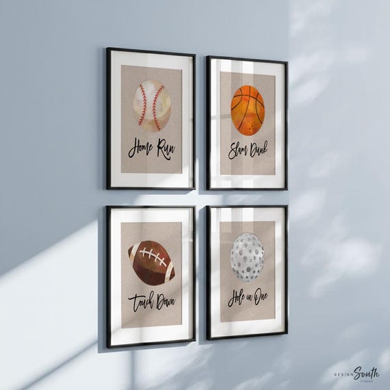 Sports Wall Art Prints: Baseball, Basketball, Football, Golf - Boys Room Decor
