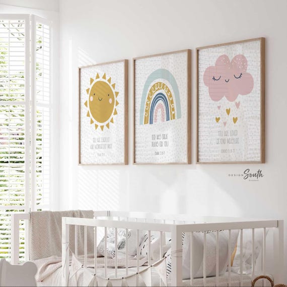 Christian nursery wall decor, bible verse wall art, nursery bible wall art, church nursery room decor, christian nursery or bedroom wall art