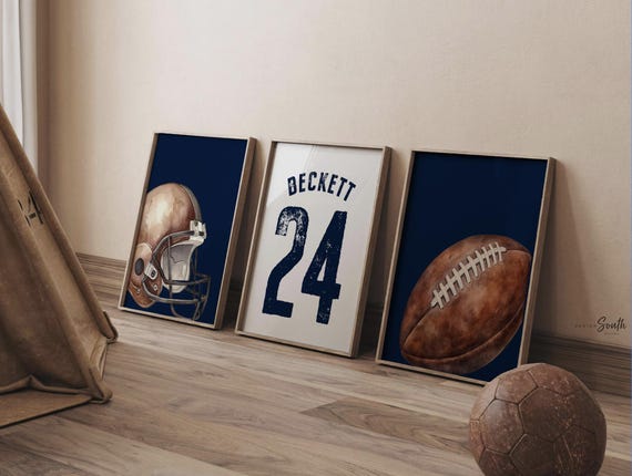 Personalized Football Nursery Prints: Custom Name, Jersey Number, Set of 3
