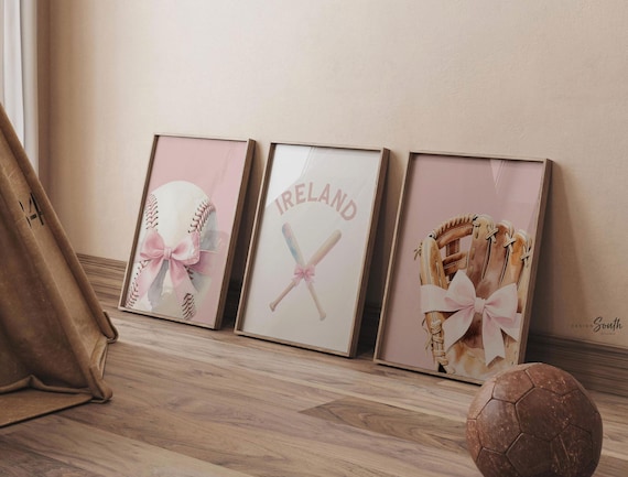 Pink Softball Nursery Art – Personalized Girl's Room Decor