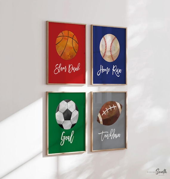 Sports Theme Art Prints: Boys Room Decor, Set of 4