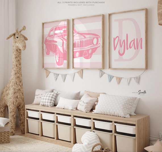 Pink 1969 chevy camaro ss350, camaro car themed big girl room, antique car print tom girl, girl car wall decor chevy camaro ss350 wall art