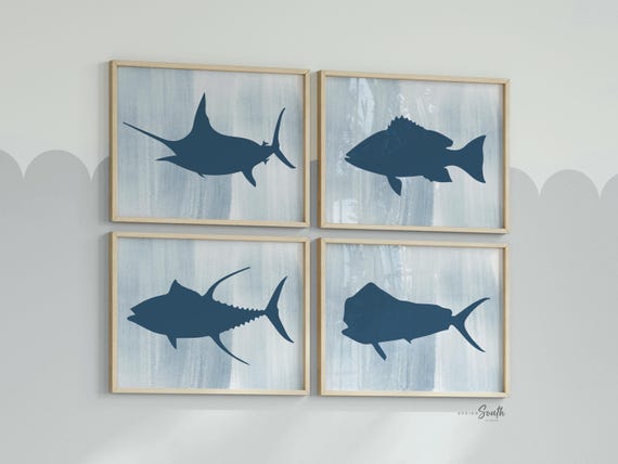 Boys fishing bedroom wall art, fish decor for boys, navy fishing theme, fish prints, baby boy fisherman, fish nursery art boys, fish decor