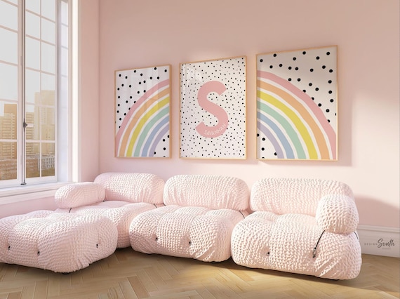 Personalized Rainbow Nursery Prints: Pastel Monogram Wall Art