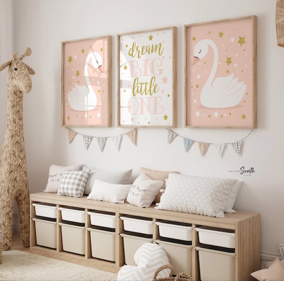 Swan nursery decor, swan nursery wall art, swan decor, swan nursery, baby girl nursery swans, baby girl nursery pink & gold, pink gold decor
