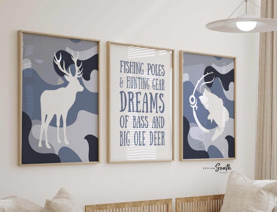 Boy nursery wall art, boy nursery, deer nursery blue, bass fishing nursery, hunting nursery quote, baby boy nursery art, boy deer nursery