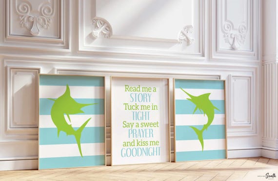 Boys nursery decor lime green fish, art prints deep sea fishing theme baby, marlin nursery decor, fishing nursery, fishing baby gift marlin