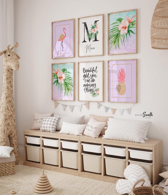 Lilac purple little girl bedroom idea, purple gold girl room decor, purple teal toddler prints, purple floral baby bedroom, lilac flower art