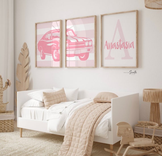 Pink muscle car classic chevrolet chevelle ss, pink car nursery art, car themed big girl room, antique car print for girls, pink muscle cars