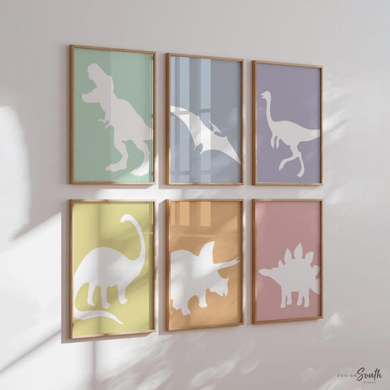 Pastel Dinosaur Nursery Art Prints: Girl's Bedroom Decor