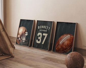 Custom Football Jersey Number Prints, Vintage Sports Nursery Wall Art (Set of 3)