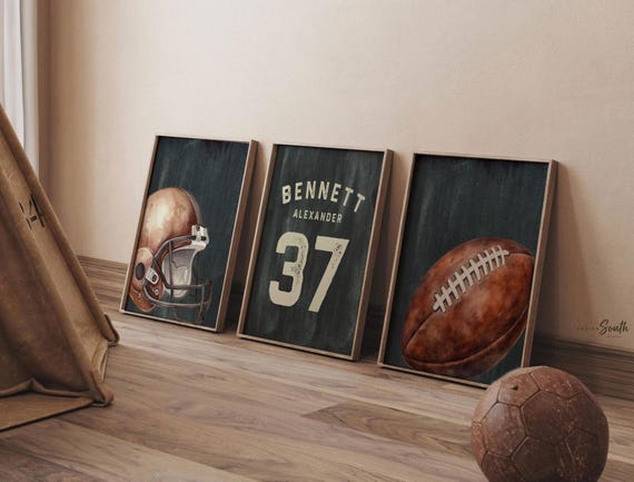 Custom Football Jersey Number Prints, Vintage Sports Nursery Wall Art (Set of 3)