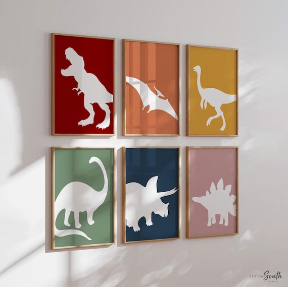 Neutral Dinosaur Art Prints: Children's Bedroom Wall Decor